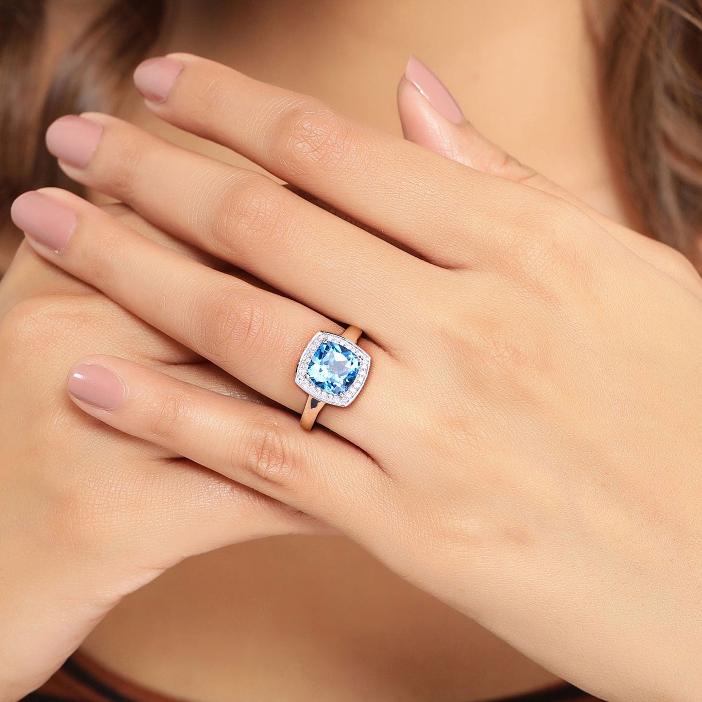 2.30 Ct Cushion Swiss Blue Topaz Lab Diamond Prong Silver Halo Ring