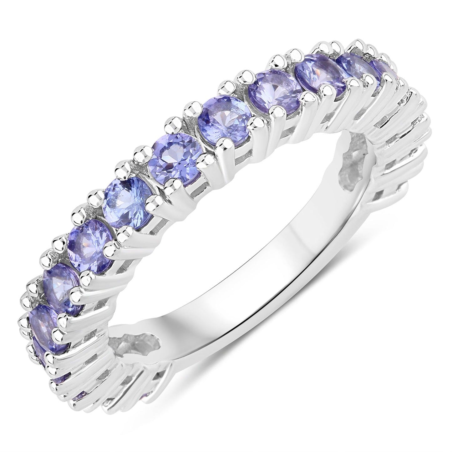 1.70 Ct Round Violet Tanzanite Prong Rhodium Plated Silver Eternity Ring