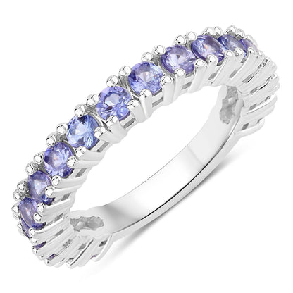 1.70 Ct Round Violet Tanzanite Prong Rhodium Plated Silver Eternity Ring