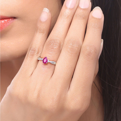 0.80 Ct Pear Pink Ruby & Lab Diamond Prong Silver Pave Crossover Ring
