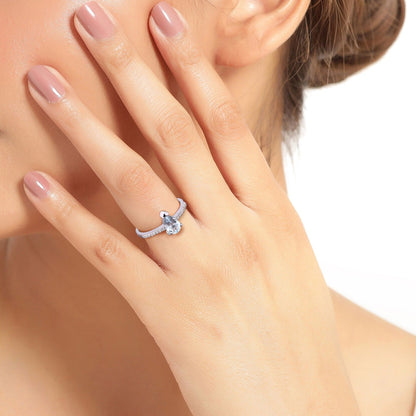 0.80 Ct Pear Blue Aquamarine and Lab Diamond V-Prong Silver Pave Bridge Ring