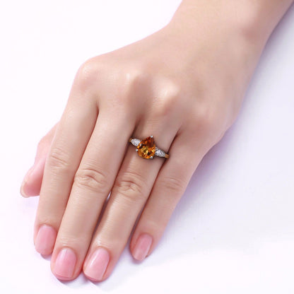 1.50 Ct Pear Yellow Madeira Citrine and Lab Diamond Prong Silver Cocktail Ring
