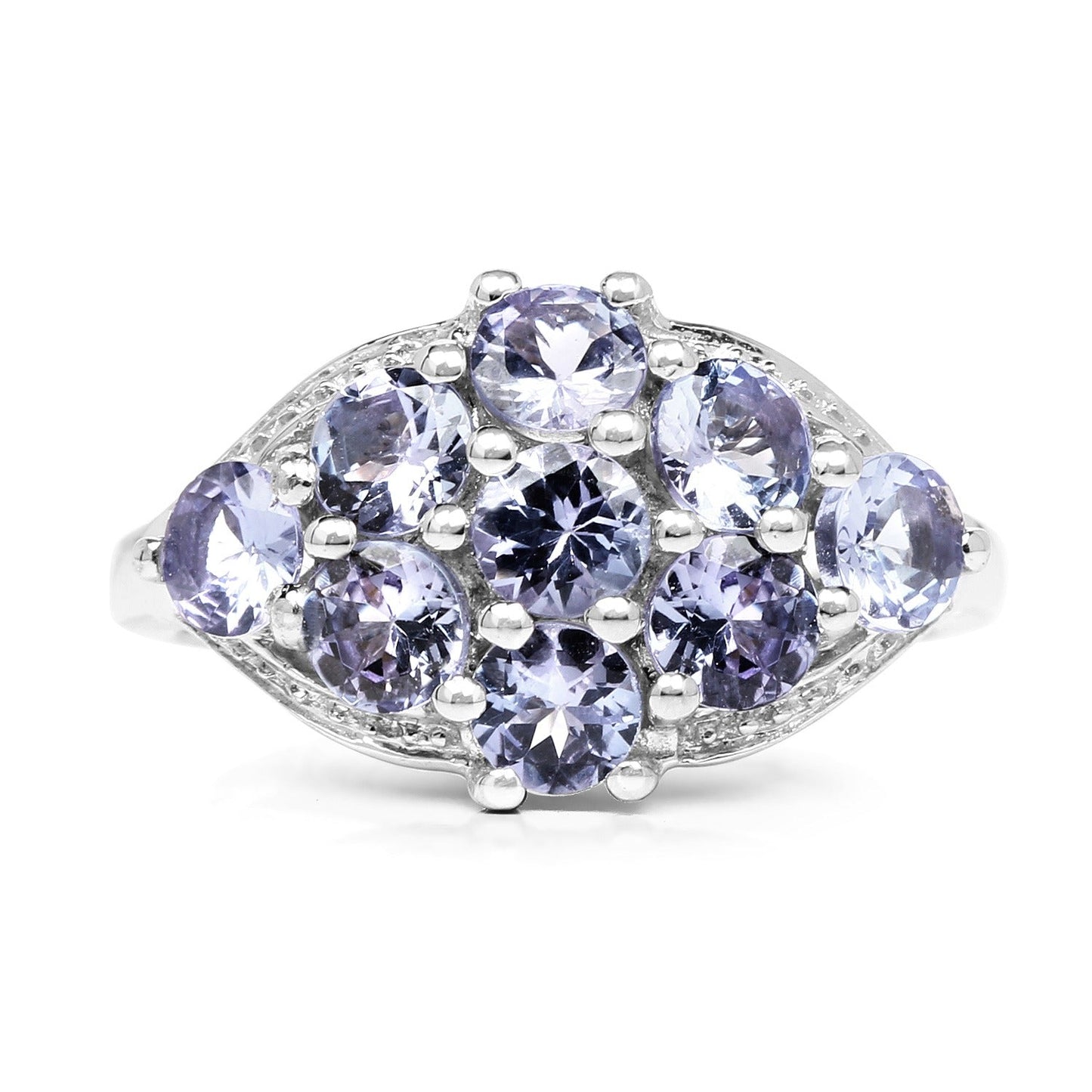 2.07 Ct Round Violet Tanzanite Prong Silver Cluster Ring