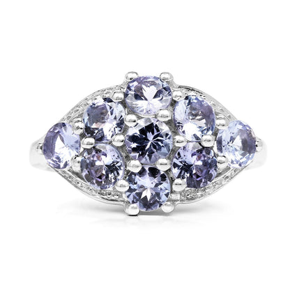 2.07 Ct Round Violet Tanzanite Prong Silver Cluster Ring