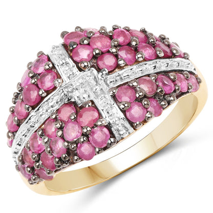 1.70 Ct Round Pink Ruby Prong 14K Yellow Gold Plated Silver Cluster Ring