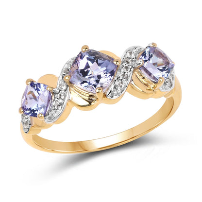 1.20 Ct Cushion Violet Tanzanite Prong Silver Three Stone Bypass Ring