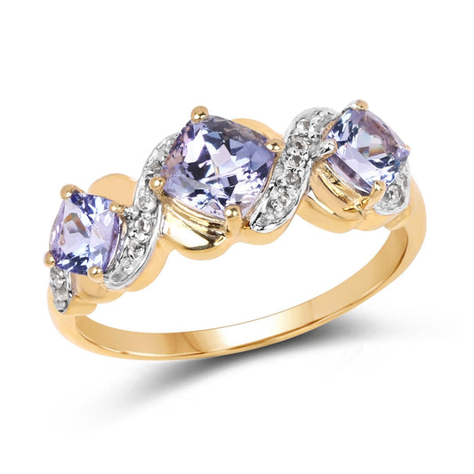 1.20 Ct Cushion Violet Tanzanite Prong Silver Three Stone Bypass Ring