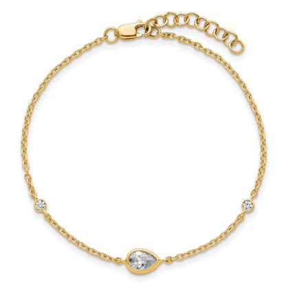 0.43 Ct Pear White Lab Grown Diamond Bezel 14K Yellow Gold Station Chain Bracelet