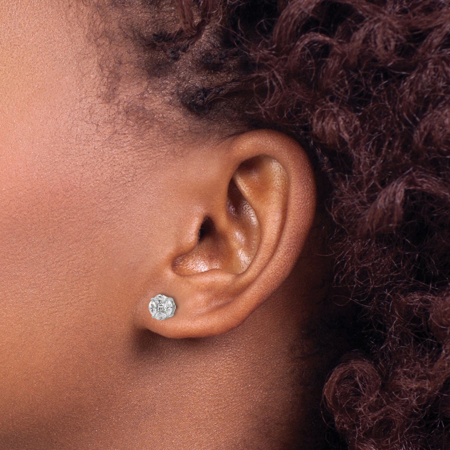 14k White Gold Lab Grown Diamond Round and Marquise Earrings