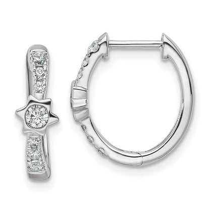 14K White Gold Lab Grown Diamond Round Hinged Hoop Earrings