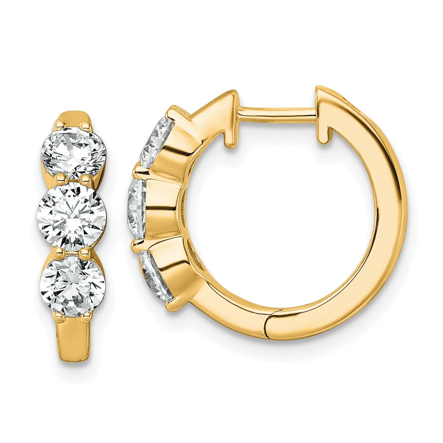 14K Yellow Gold Lab Grown Diamond Three Stone Hinged Hoop Earrings