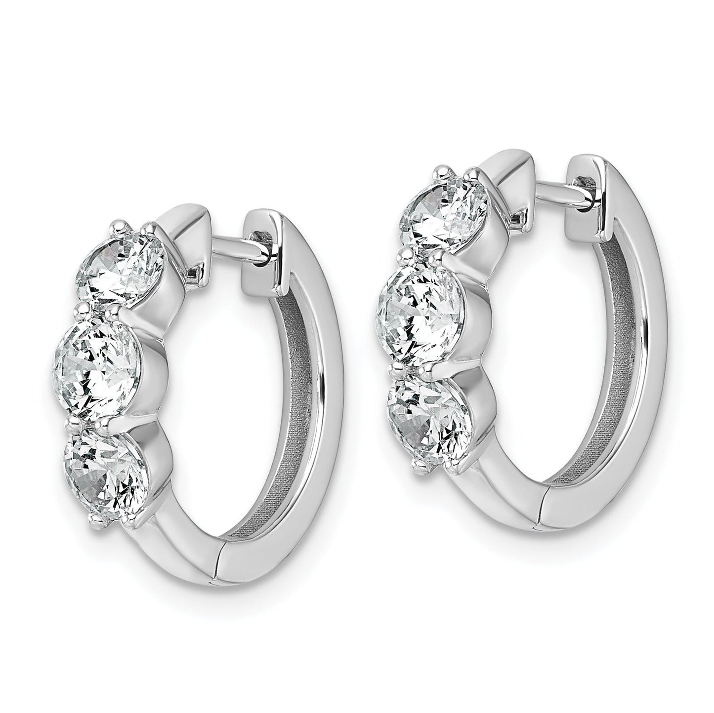 14K White Gold Lab Grown Diamond Three Stone Hinged Hoop Earring