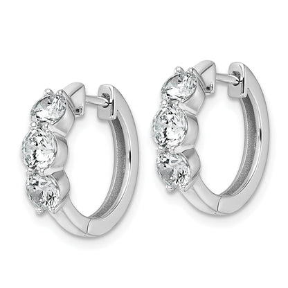 14K White Gold Lab Grown Diamond Three Stone Hinged Hoop Earring