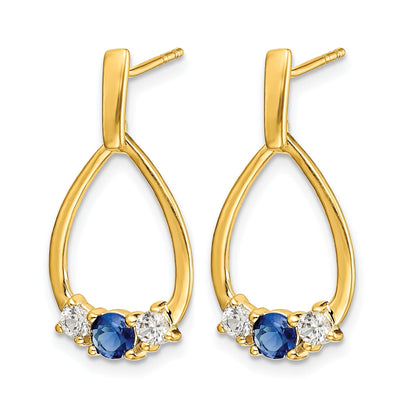 Yellow Gold Lab Diamond and Created Sapphire Dangle Teardrop Earrings
