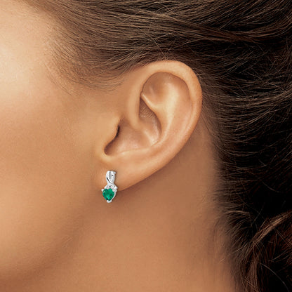 Emerald and Diamond Heart Earrings Sterling Silver