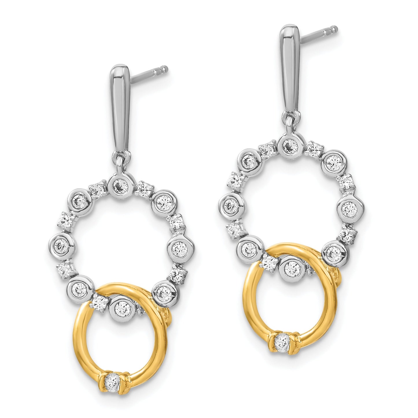 14k Two-tone Lab Diamond Circle Drop Post Dangle Earrings