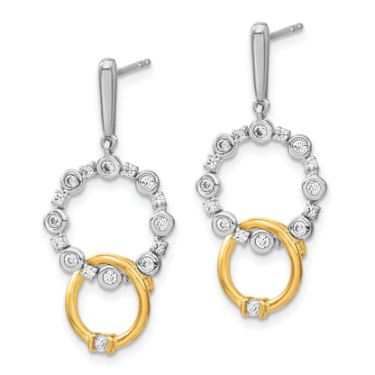 14k Two-tone Lab Diamond Circle Drop Post Dangle Earrings