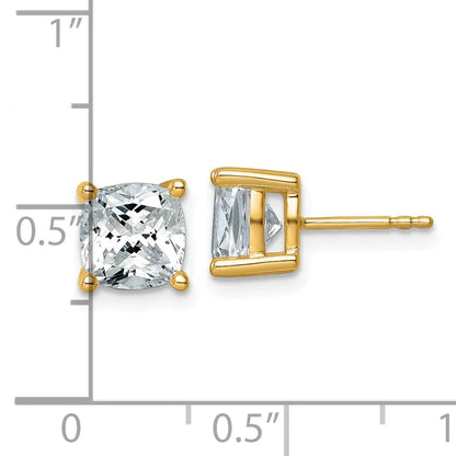 14K Gold Lab Grown Diamond Cushion Four Prong Stud Earrings