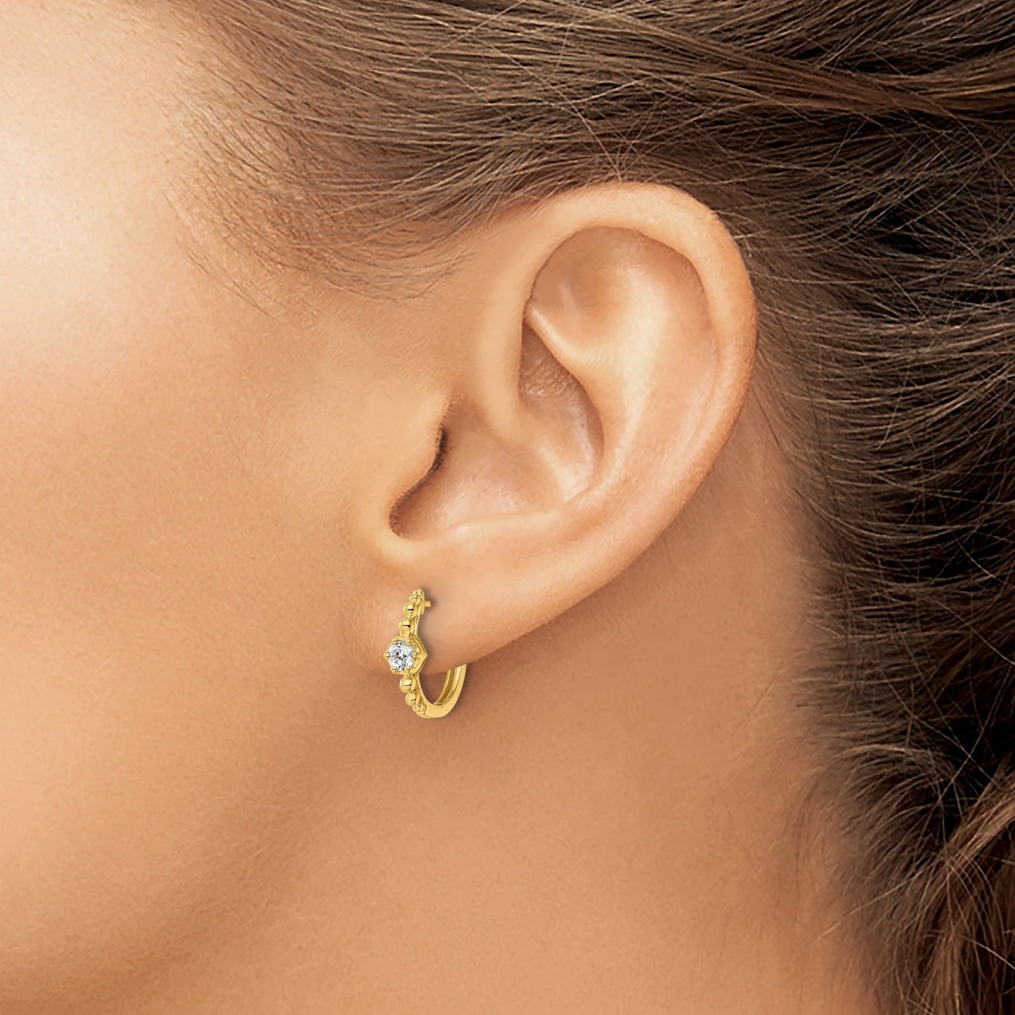 14K Yellow Gold Lab Diamond Hinged Hoop Earrings