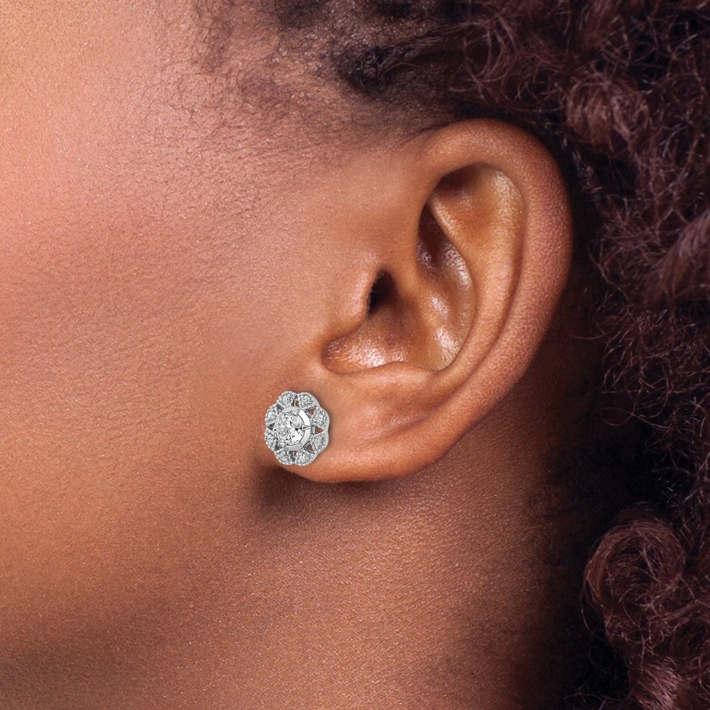 14K Gold Lab Grown Diamond Floral Post Stud Earrings 0.75 Ct
