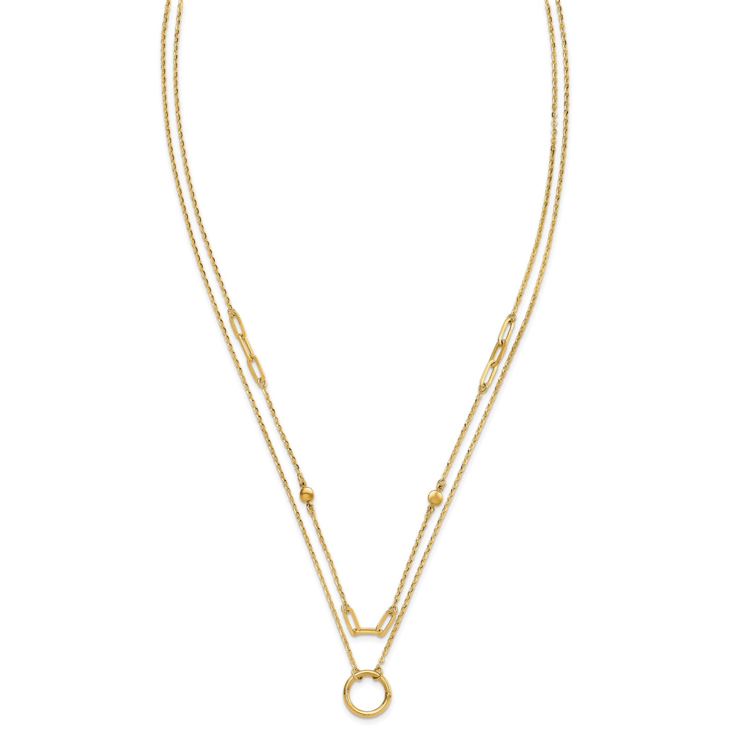 Double Layer Circle 14K Yellow Gold Cable Chain Necklace