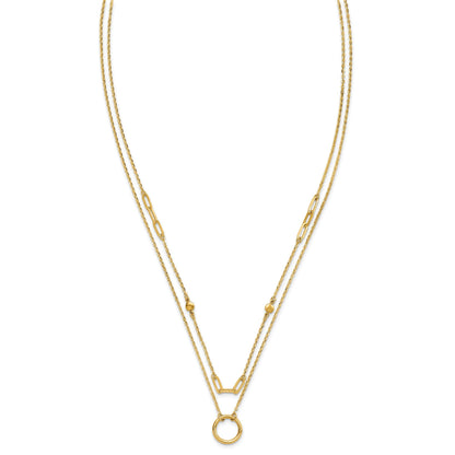 Double Layer Circle 14K Yellow Gold Cable Chain Necklace