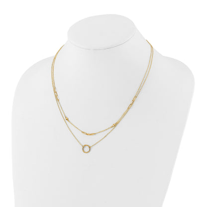 Double Layer Circle 14K Yellow Gold Cable Chain Necklace