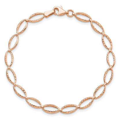 14k Rose Gold Diamond-Cut Open Marquise Fancy Link Lobster Clasp Chain Bracelet