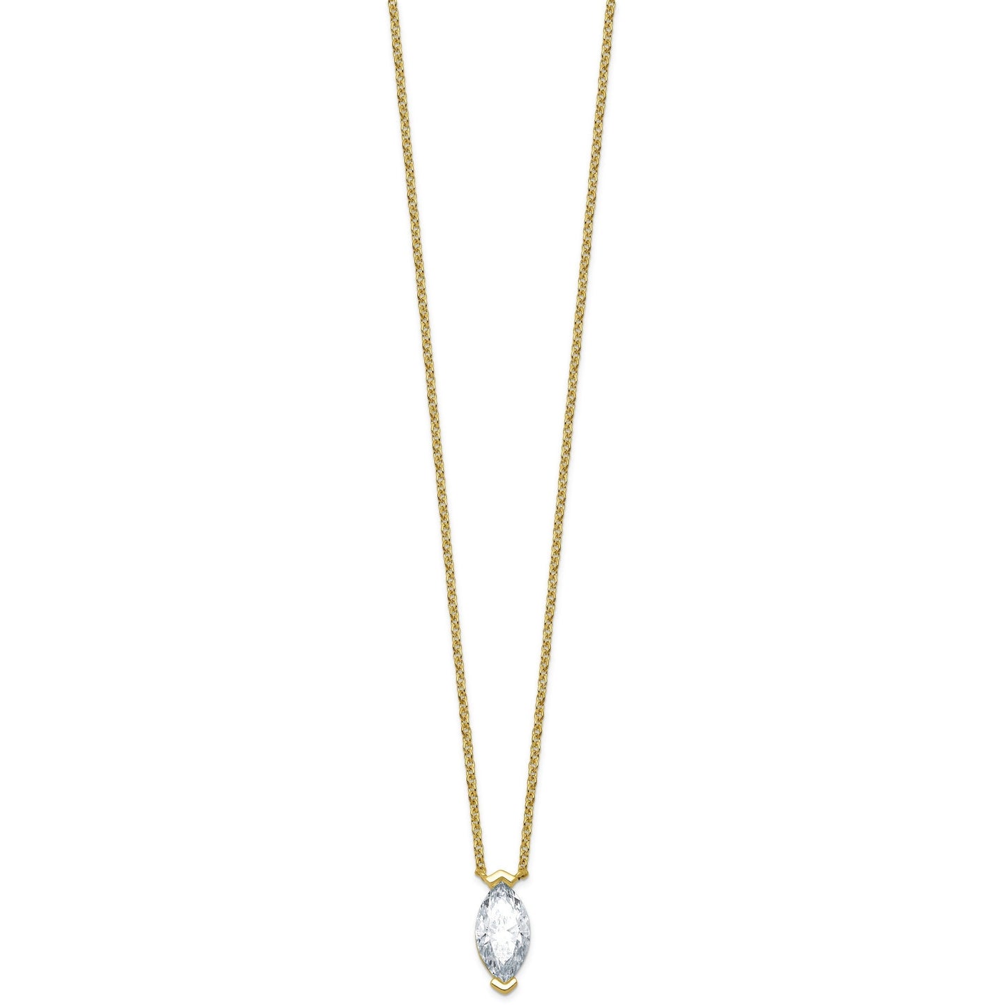 2.09 CT White Marquise Lab Diamond Chevron V-Prong 14k Yellow Gold Solitaire Pendant Necklace