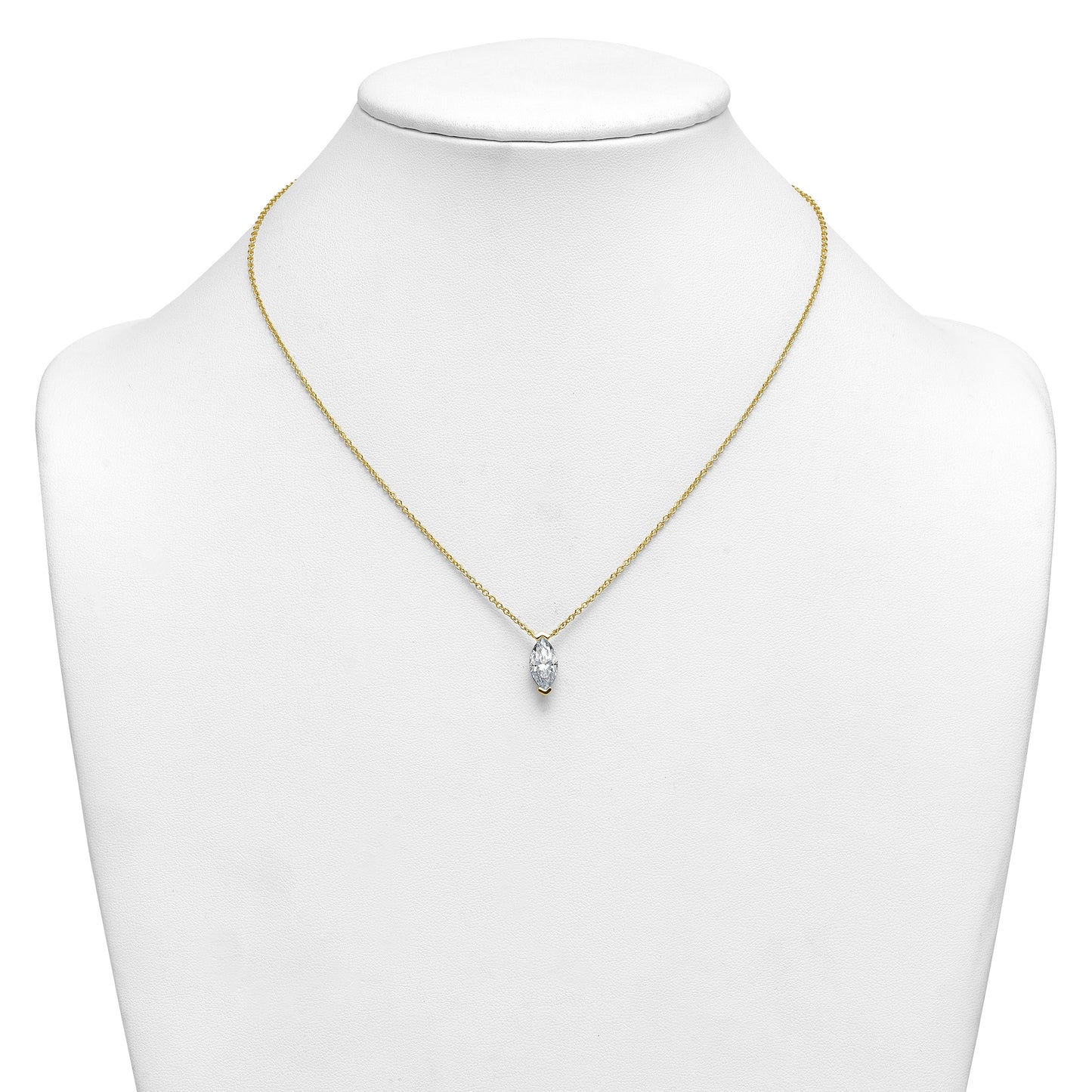 2.09 CT White Marquise Lab Diamond Chevron V-Prong 14k Yellow Gold Solitaire Pendant Necklace