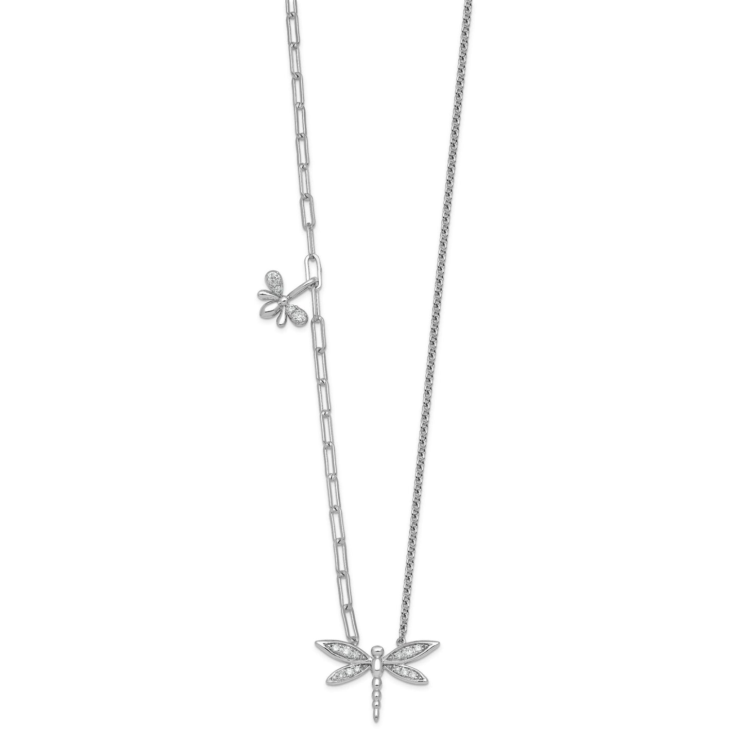 0.22 Ct Round White Lab Grown Diamond Prong 14K White Gold Dragonfly Paperclip Cable Chain Necklace