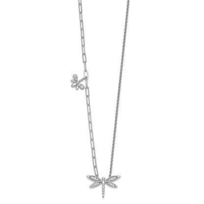 0.22 Ct Round White Lab Grown Diamond Prong 14K White Gold Dragonfly Paperclip Cable Chain Necklace
