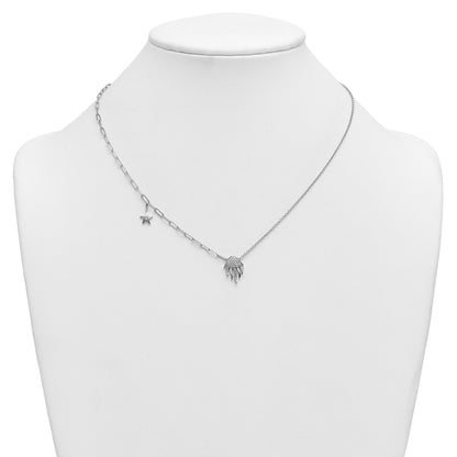 0.23 Ct Round White Lab Diamond Prong 14K White Gold Jellyfish & Starfish Paperclip Cable Chain Necklace