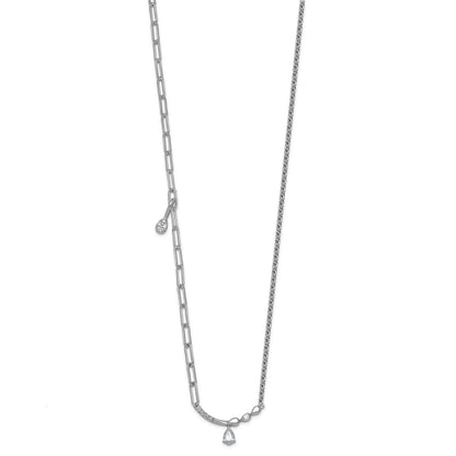 0.227CT Pear White Lab Grown Diamond Prong 14k White Gold Fashion Bar And Mixed Chain Charm Complete Necklace