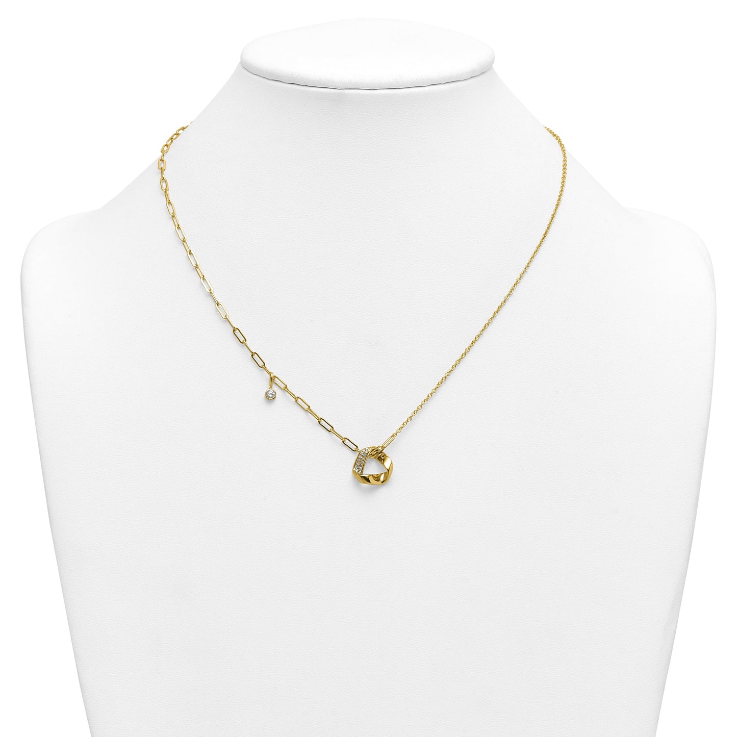 0.20 Ct Round White Lab Diamond Pave 14K Yellow Gold Slide Paperclip Cable Chain Necklace