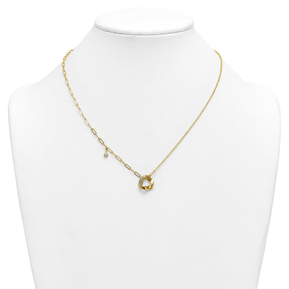 0.20 Ct Round White Lab Diamond Pave 14K Yellow Gold Slide Paperclip Cable Chain Necklace
