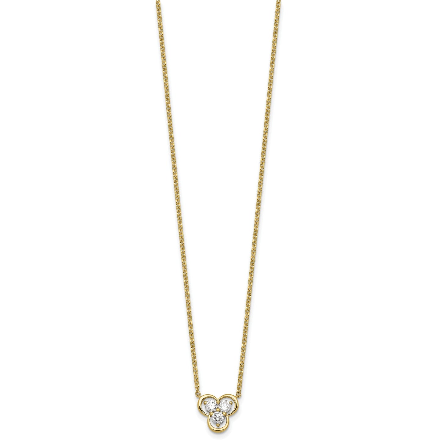 Round White Lab Grown Diamond Prong 14K Yellow Gold Three Stone Cable Chain Necklace