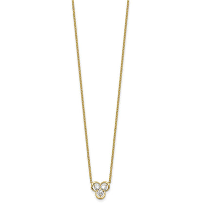 Round White Lab Grown Diamond Prong 14K Yellow Gold Three Stone Cable Chain Necklace