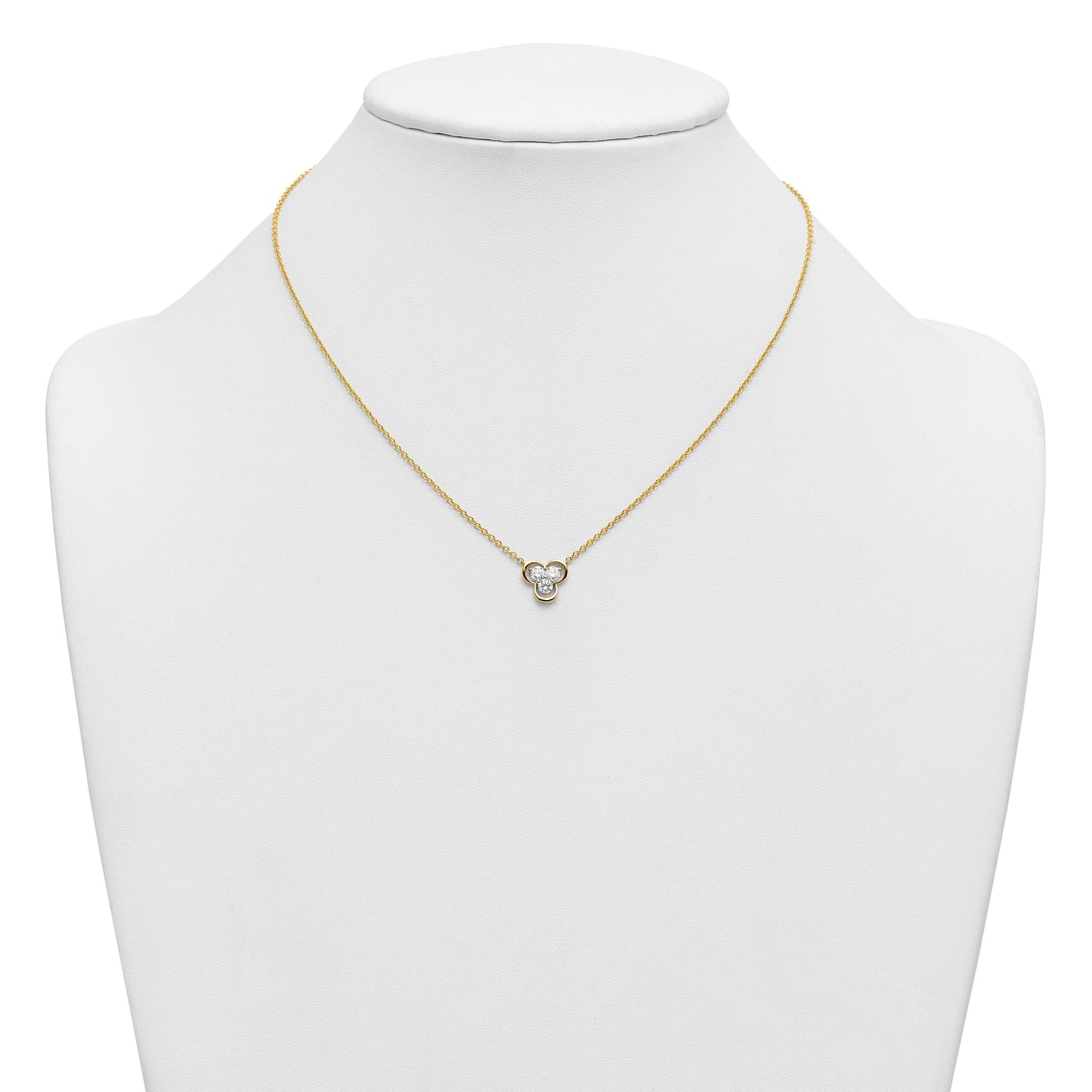 Round White Lab Grown Diamond Prong 14K Yellow Gold Three Stone Cable Chain Necklace