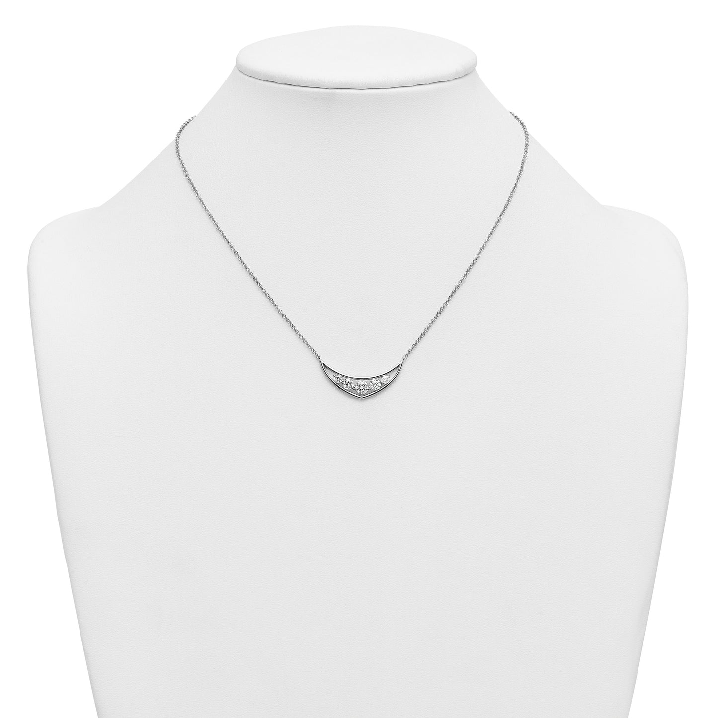 Round White Lab Grown Diamond Prong 14K White Gold Five Stone Curved Bar Necklace