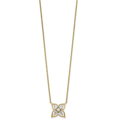 0.78CT Pear White Lab Grown Diamond Prong 14k Yellow Gold Flower Clover Pendant Fashion Necklace