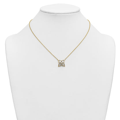 0.78CT Pear White Lab Grown Diamond Prong 14k Yellow Gold Flower Clover Pendant Fashion Necklace