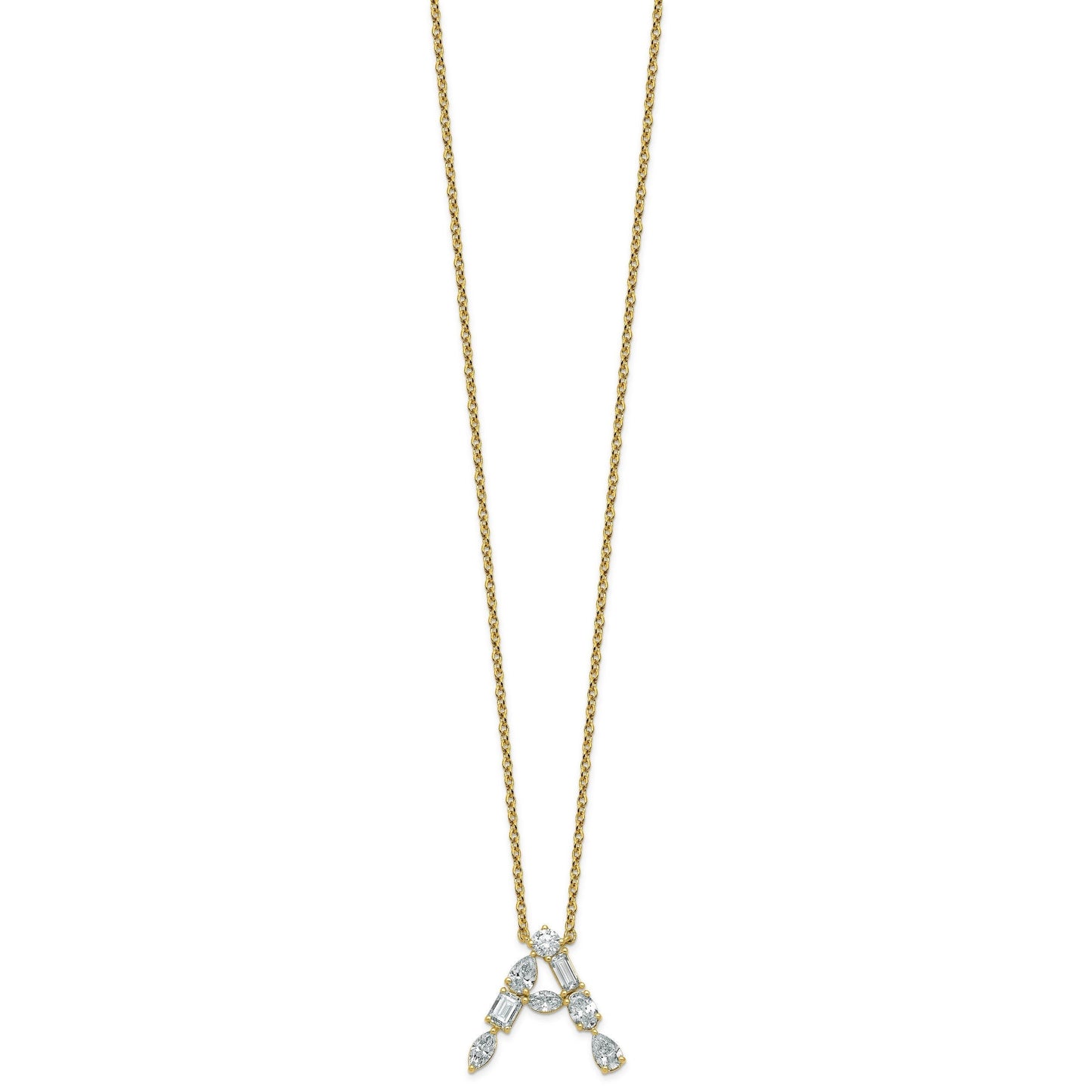 White Lab Grown Diamond Prong 14K Yellow Gold Initial Cable Chain Necklace