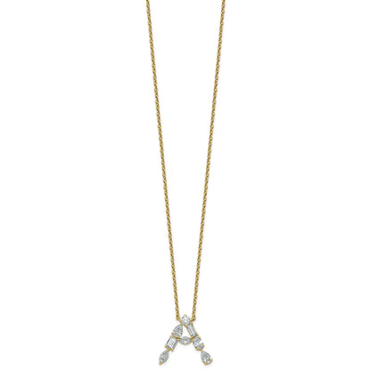 White Lab Grown Diamond Prong 14K Yellow Gold Initial Cable Chain Necklace