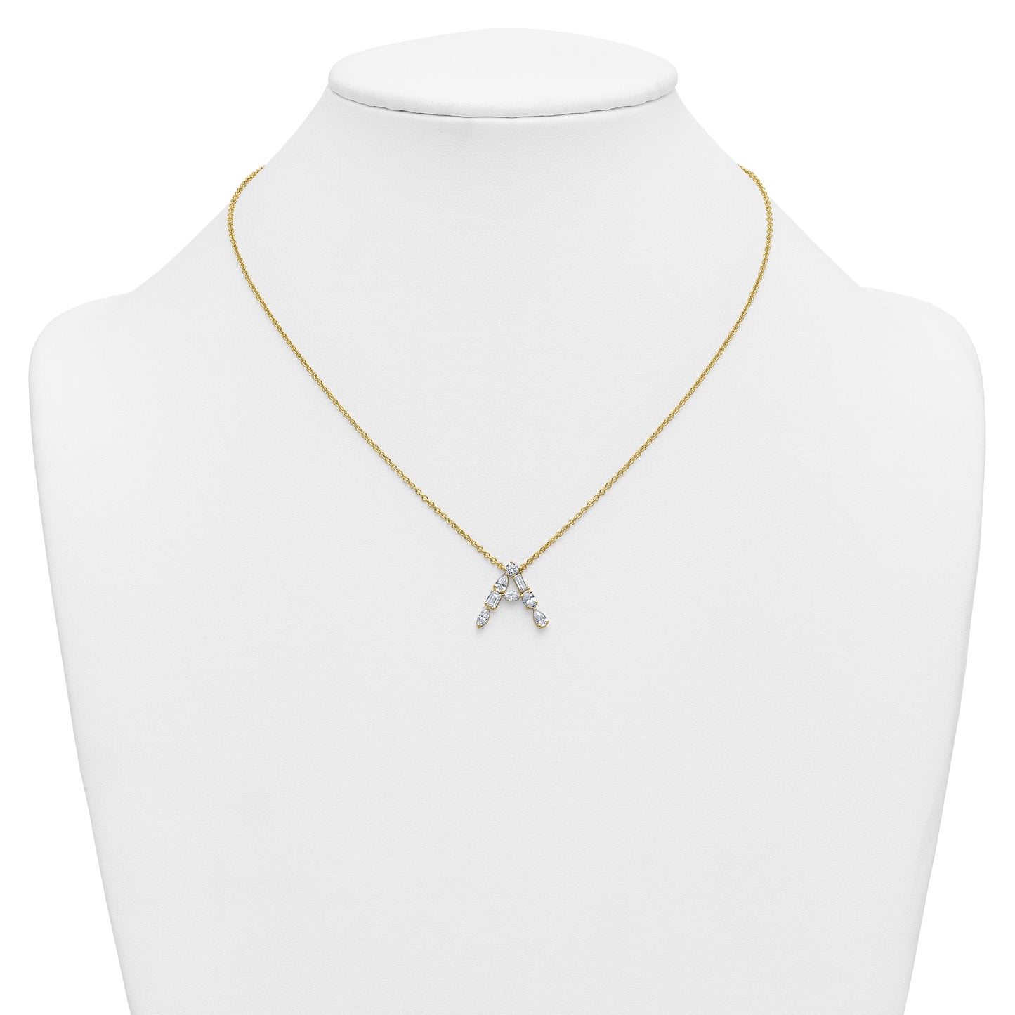 White Lab Grown Diamond Prong 14K Yellow Gold Initial Cable Chain Necklace