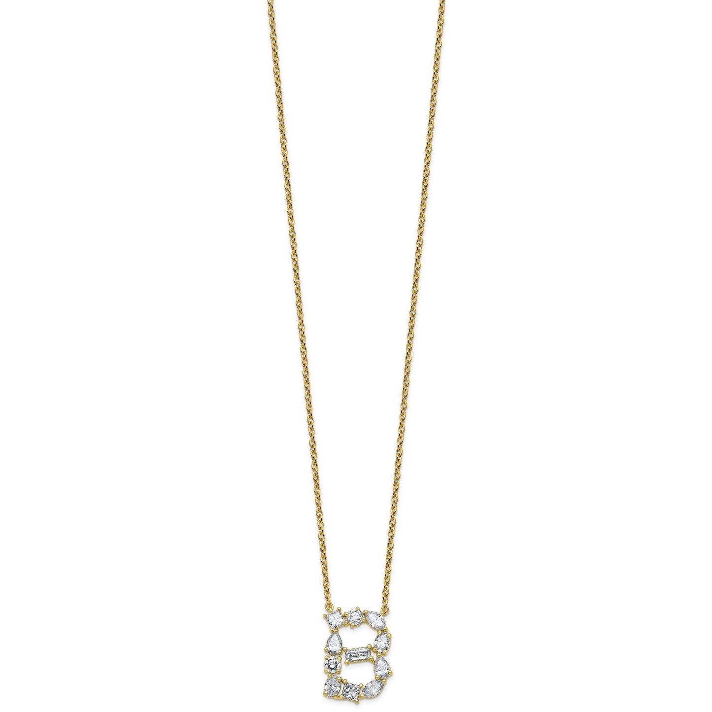 White Lab Grown Diamond Prong 14K Yellow Gold Initial Cable Chain Necklace