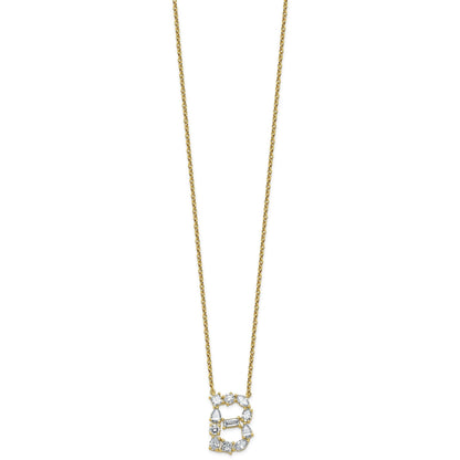 White Lab Grown Diamond Prong 14K Yellow Gold Initial Cable Chain Necklace