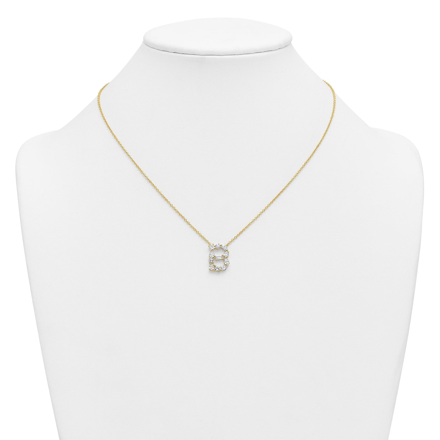 White Lab Grown Diamond Prong 14K Yellow Gold Initial Cable Chain Necklace