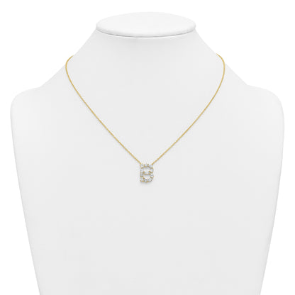 White Lab Grown Diamond Prong 14K Yellow Gold Initial Cable Chain Necklace