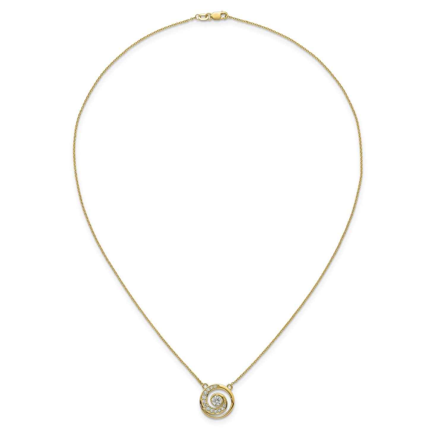 Round White Lab Diamond Prong 14k Gold Pendant Necklace